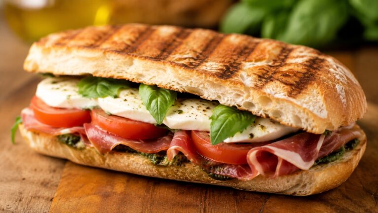 Grilovani panini sa pršutom, mocarelom, paradajzom i svežim bosiljkom