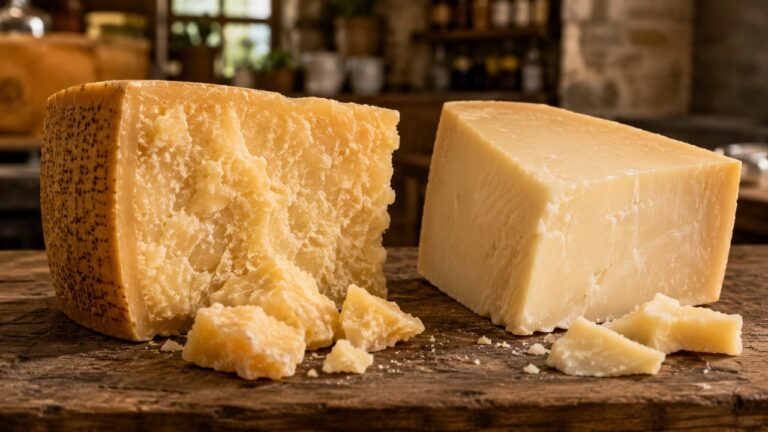 Komadi Parmigiano Reggiano i Grana Padano sira na drvenoj dasci